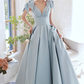 Cute Blue Satin Long Prom Dress, A-Line Blue Evening Dress Y4549