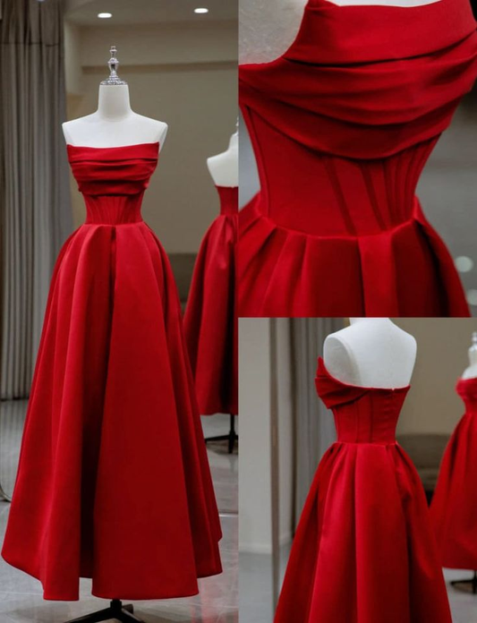 Stylish Flat Neck Satin Backless Pleated Floor Length A Line Evening Gown Prom Dress Y6331