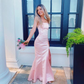 Women’s mermaid high slit backless long prom dress,pink prom gown Y4097
