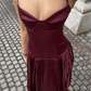 Vintage A Line Straps Burgundy Satin Long Prom Dress Evening Dress Y7994