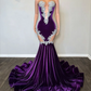New Purple Mermaid Evening Dress With Lace Elegant Fishtail Black Girls Prom Dress Plus Size Formal Occasion Party Gowns Y6581
