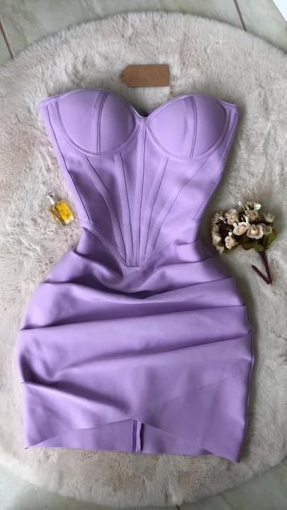 Lavender Strapless Draped Mini Bandage Dress,Lavender Homecoming Dress  Y4037