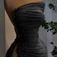 Charming Red Satin Long Evening Dress with High Slit Y4115