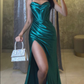 Mermaid Dark Green Satin Spaghetti Straps Long Satin Evening Dress Y6009