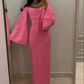 Pink Sheath/Column Floor Length Evening Dress with Bell Sleeves Y4019
