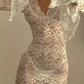 Elegant Lace See Through V-neck Maxi Sexy Dress,White Prom Dress  Y4608