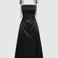 Black Tie Shoulder Ruched Cami Dress,Black Short Prom Dress  Y2930