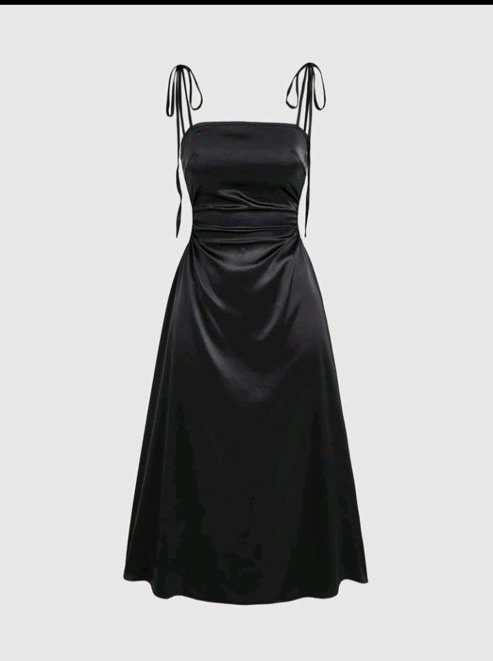 Black Tie Shoulder Ruched Cami Dress,Black Short Prom Dress  Y2930