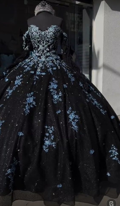 Unique Black and Light Blue Quinceanera Dress Princess Dress Sweet 16 Dress Ball Gown Y4319