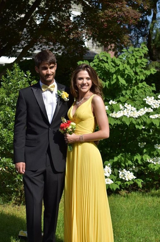 Yellow V Neck Prom Dress,Yellow A-line Graduation Dress Y7308