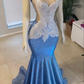 Beautiful Blue Mermaid Sleeveless Evening Dress Y4217