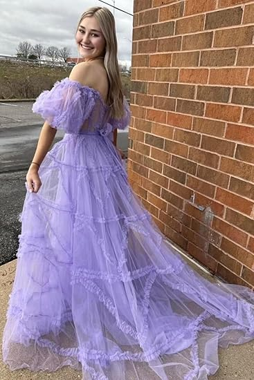 Fairytale Lavender Off the Shoulder Princess Gown,A-line Prom Dress  Y6274