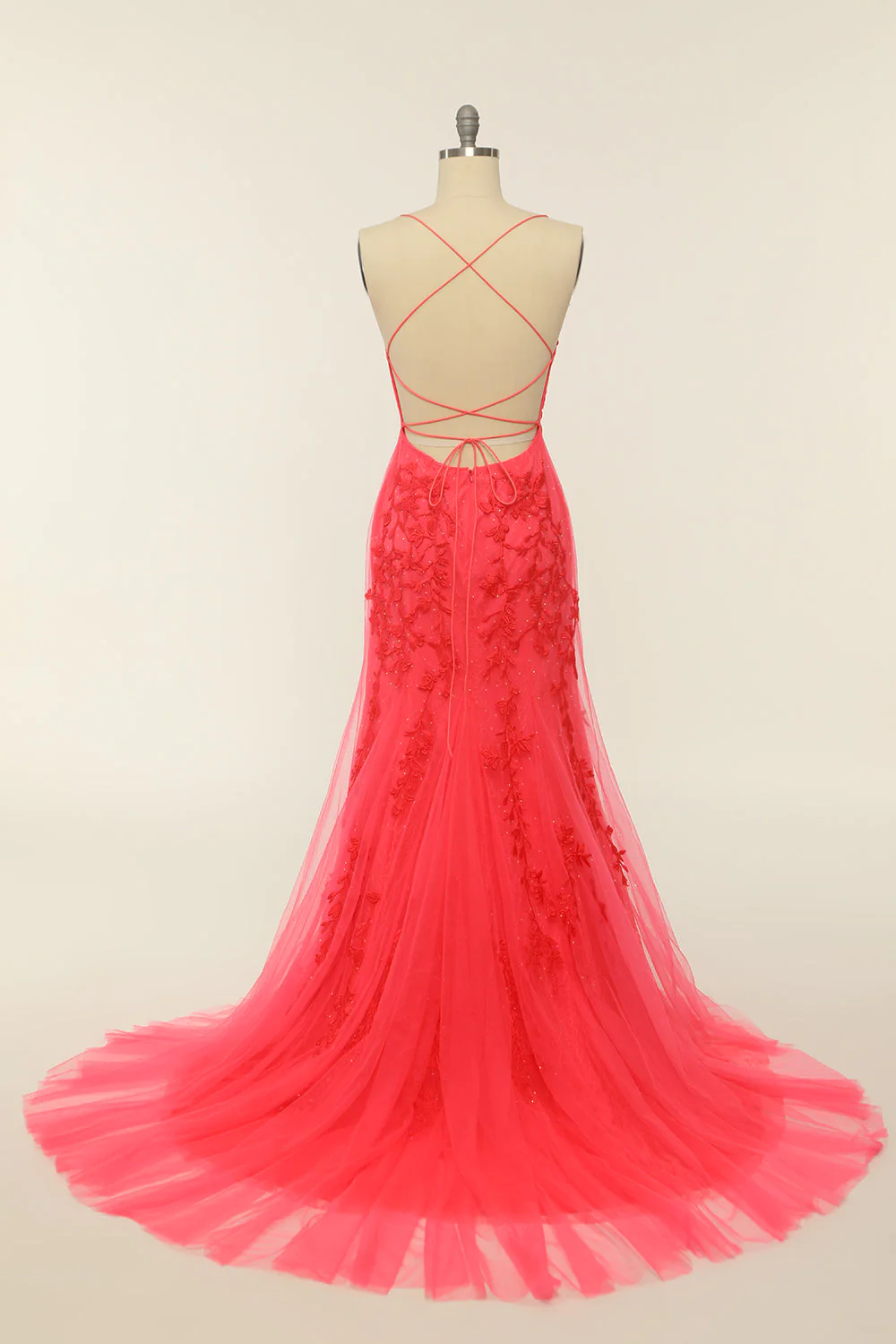 Mermaid Spaghetti Straps Light Pink Long Prom Dress with Appliques Y2316