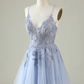 A Line Spaghetti Straps Light Purple Short Homecoming Dress with Appliques Y2671