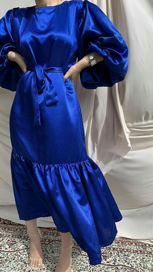 Royal Blue Lantern Sleeves Evening Dress,Simple Party Dress Y5513