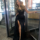 Sexy Black Lace Sequin Slit Mermaid Long Prom Dress Evening Dress Y8055