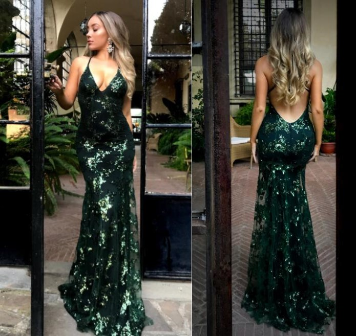 Green sequin prom dress, new design dress prom,  sparkly evening dress Y6652
