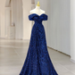 A-Line Evening Dress Elegant Dress Formal Sleeveless Off Shoulder Sequined with Glitter Sequin Y5789