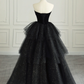 Black Strapless Tulle Formal Dress with Velvet, A-Line Sweetheart Neck Long Prom Dress  Y4434