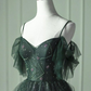 Dark Green Ombre Straps Tulle Layered Long Prom Dress,Green Formal Dress Y4473