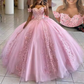 Purple Off The Shoulder Tulle Appliques Ball Gown,Sweet 16 Dress Y5472