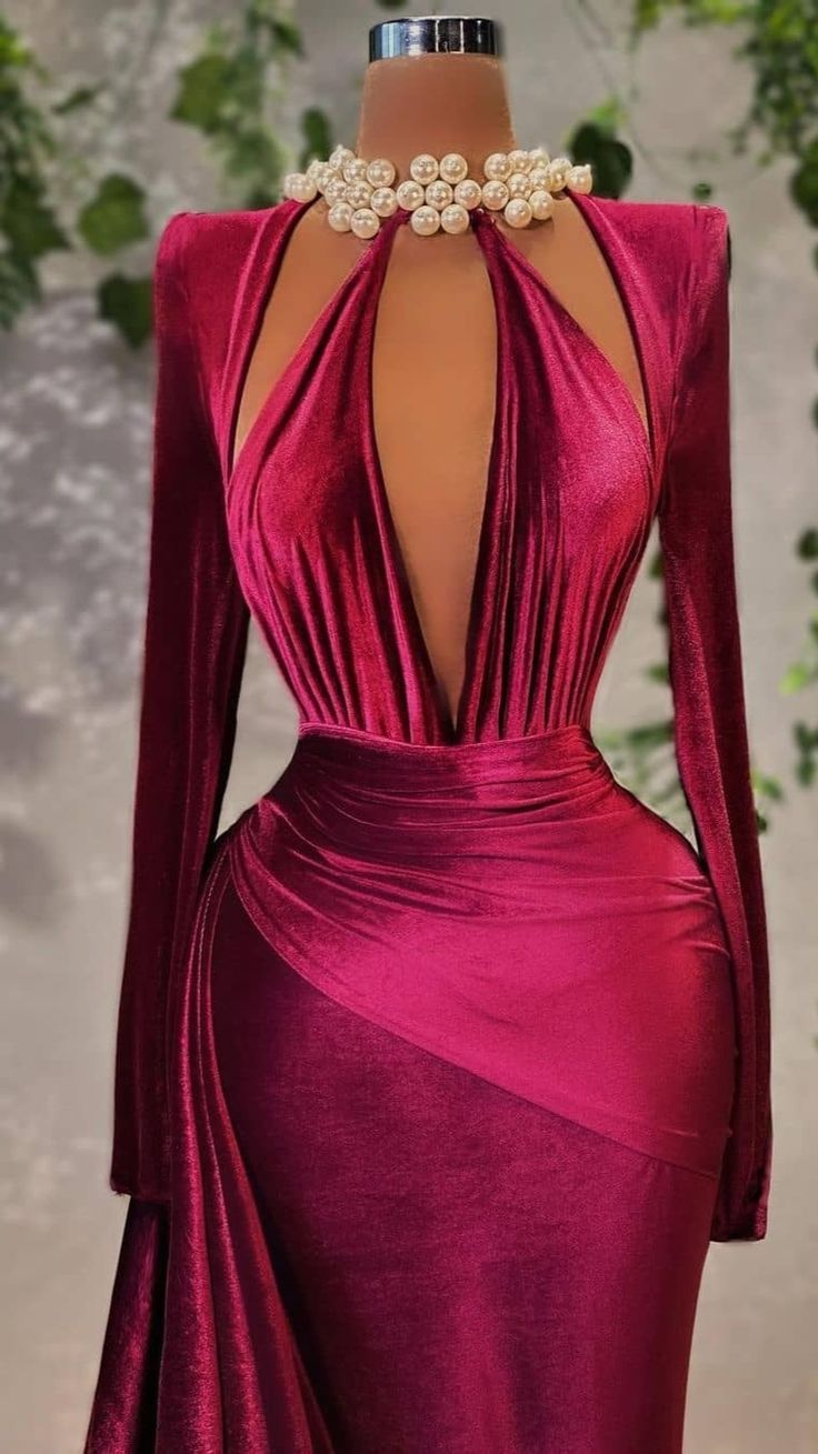 Sexy Velvet Long Sleeve Evening Dress,Chic Evening Gown Y4934