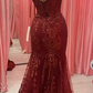 Charming Red Tulle Lace Mermaid Prom Dress Evening Gown Y7854