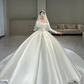 Modest White Satin Puffy Wedding Dress,White Bridal Gown Y6737
