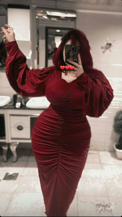 Vintage Burgundy Evening Dress With Long Sleeves Y4884