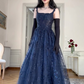 Navy Blue A Line Lace Appliques Prom Dress Elegant   Evening Gown Y7830