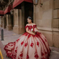 Red Lace Quinceanera Dress Ball Gown Off Shoulder Sweet 16 Party Dress Y6424