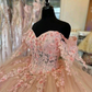 Pink Quinceanera Dresses Off Shoulder Flowers Lace Appliques Beaded Puffy Party Princess Sweet 16 Ball Gown  Y2936