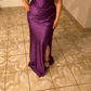 Vintage Purple Strapless Slit Satin Prom Evening Dress Y8113