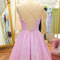 Lilac Sequins A-Line Lace-Up Homecoming Dress Y2994