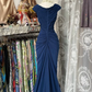 Vintage Navy Blue Chiffon Ruched Evening Gown ,Mermaid Party Prom Dress Y8076