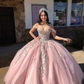 Off The Shoulder Pink Ball Gown,Pink Princess Dress,Pink Sweet 16 Dress Y2343
