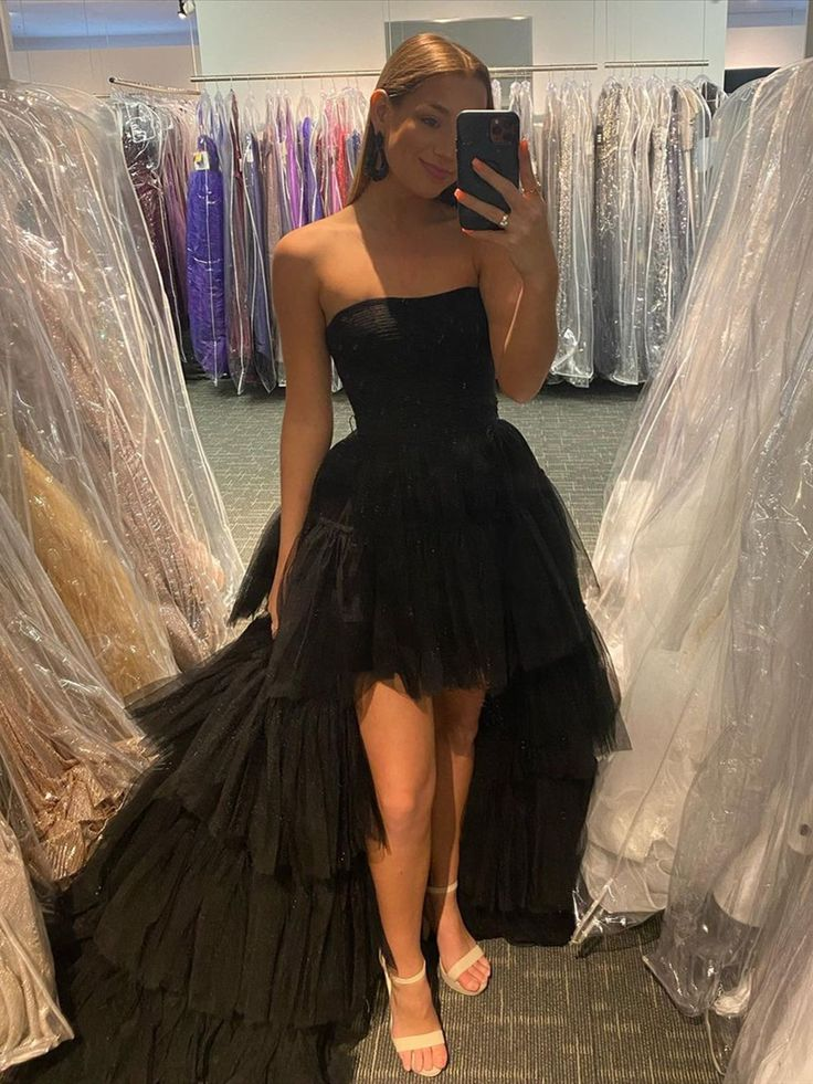 Black High Low Tulle Prom Dress, Black Tulle High Low Formal Evening Dress  Y4893