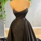 Black Detachable Train Prom Dresses For Women Beading Pleated Evening Dresses Y6676