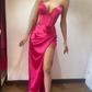 Fuchsia Formal Evening Dresses for Women High Slit Long Wedding Guest Dress Y3091