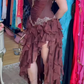 Vintage Hot Pink Lace Chiffon Ruffles Evening Dress,Strapless Prom Dress Y8252