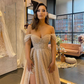 A-line Off Shoulder Modest Sequin Sparkly Stylish Party Evening Long Prom Dresses Y5046