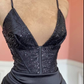 Sheath/Column Black Spaghetti Straps V Neck Prom Dress  Y2860