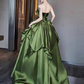 Beautiful Ruched Layered Formal Prom Dress A Line Green Satin Long Ball Gown Evening Dress Y7995