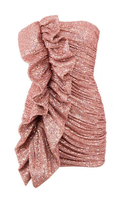 Rose Gold Sequin Strapless Homecoming Dress Y4433