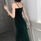 Simple V Neck Dark Green Velvet Long Prom Dresses, Dark Green Velvet Formal Graduation Evening Dresses Y2926