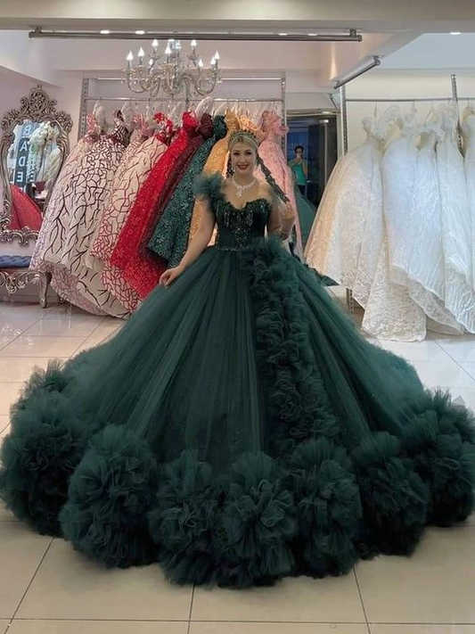 Luxurious Green Tulle Ball Gown,Sweet 16 Dress Y6576