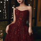Wine Red Floral Lace and Tulle Long Evening Gown Party Dress, Burgundy Formal Dresses Y1661