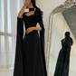 Elegant High Neck Sweetheart Neckline Floor Length Black Crepe Long Evening Dress  Y4853