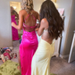 Charming Lace-up Back Prom Dress,Hot Pink/Yellow Prom Gown  Y7407