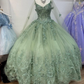 Sage Green 3D Butterfly Applique Cape Ball Gown Y2785